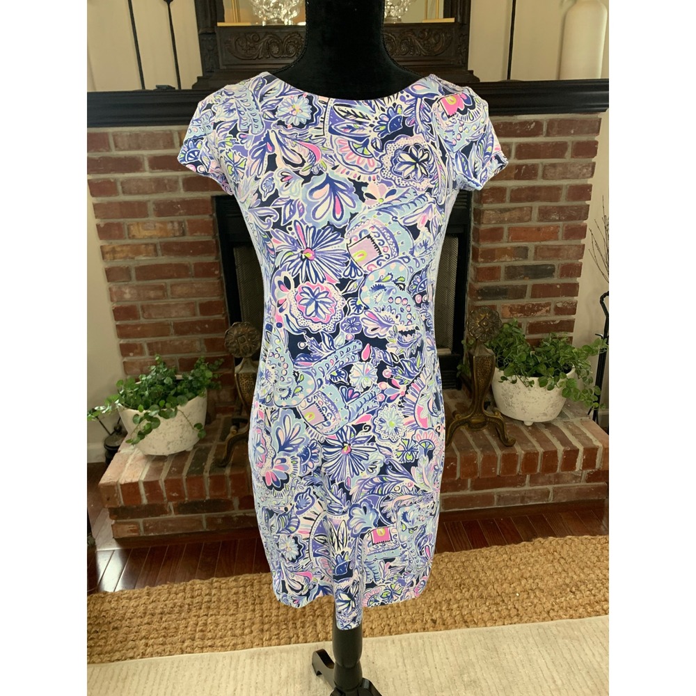 Lilly Pulitzer‎ Short Sleeve Bay Dress In Iris Blue Namastay In The Jungle XXS